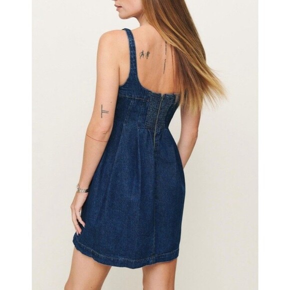 Reformation Violet Denim Mini Dress Corset Square Neck Western Women’s Size 2 - Picture 2 of 11